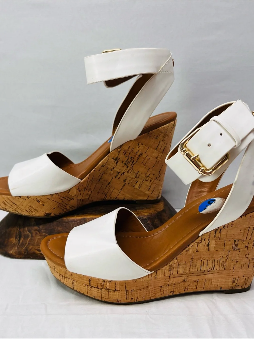 Tommy Hilfiger White Ankle-Strap Cork Wedge Sandals
